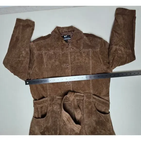 Vintage Marcelle Renee Genuine Leather Jacket Brown Belted Lined Coat Women's L - Picture 6 of 9